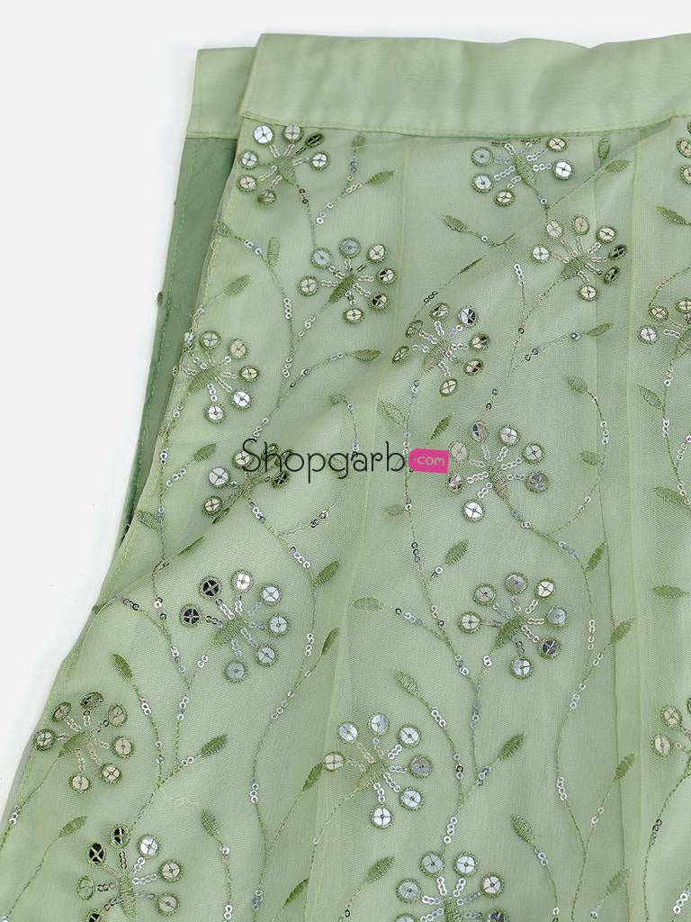 Admiring Sea Green And Silver Sequins Sangeet Special Lehenga Blouse With Dupatta