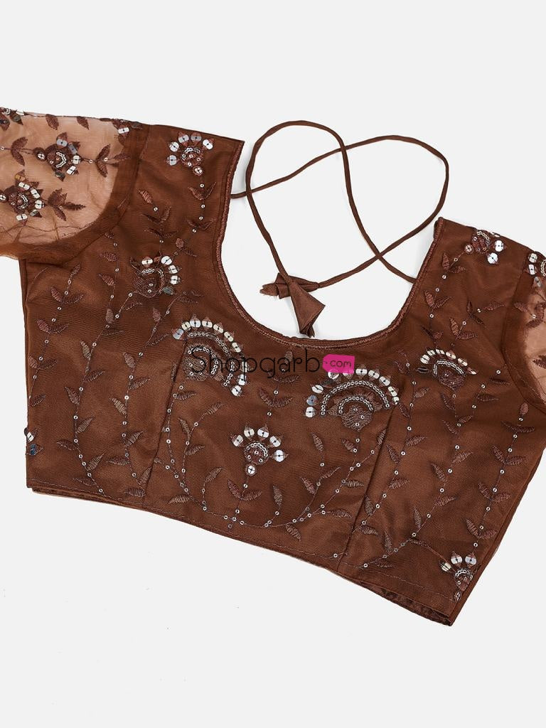 Awesome Brown And Silver Sequins Thread Work Lehenga Blouse With Dupatta