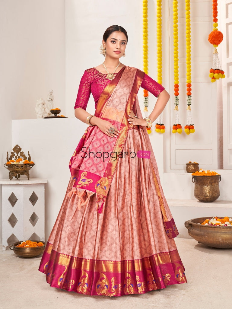 Classic Pink Green Jacquard Silk Traditional Wedding Lehenga Choli