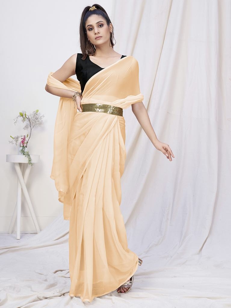 Classy Cream Pre-Stitched Blended Silk Saree