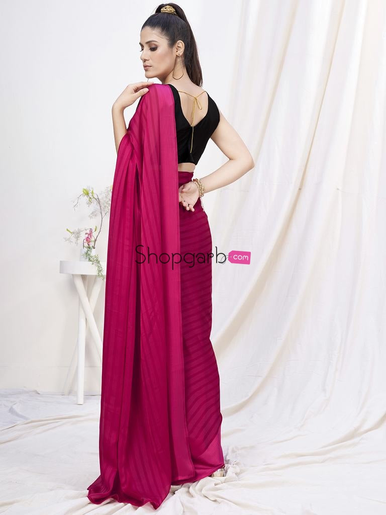 Deep Rani Pink Pre-Stitched Blended Silk Saree