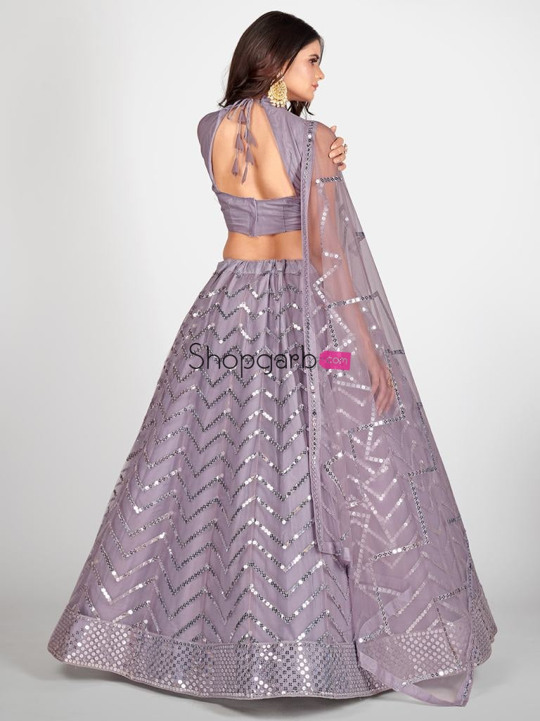 Designer Mauve Embroidered Sangeet Special Lehenga Blouse With Dupatta