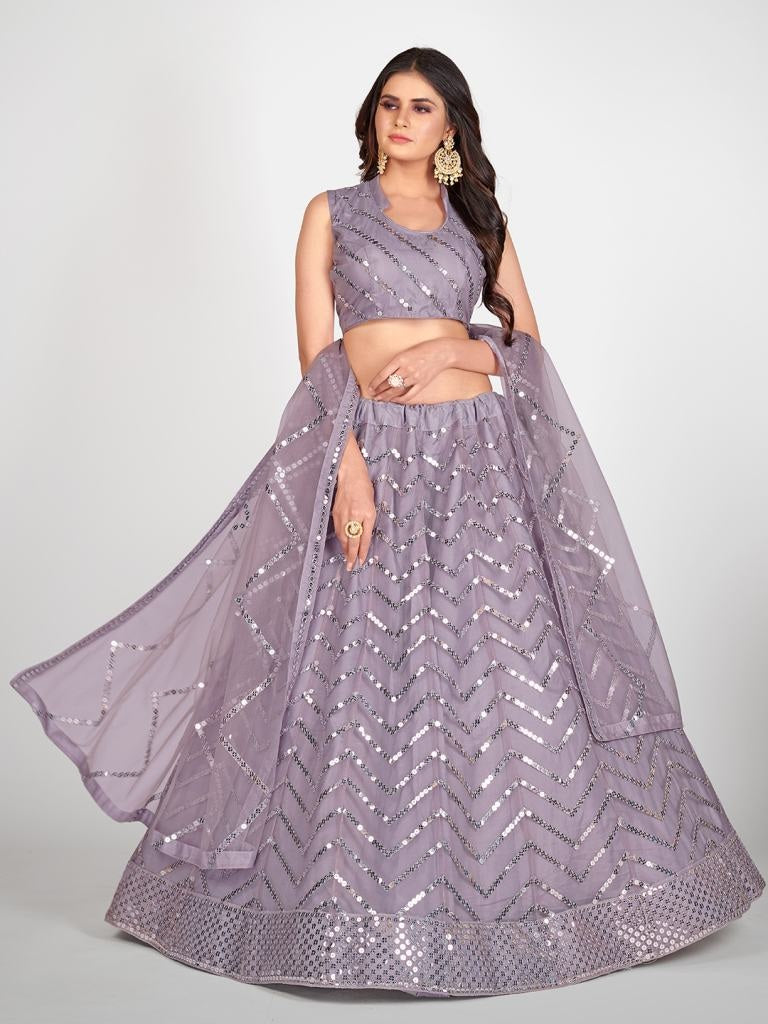 Designer Mauve Embroidered Sangeet Special Lehenga Blouse With Dupatta