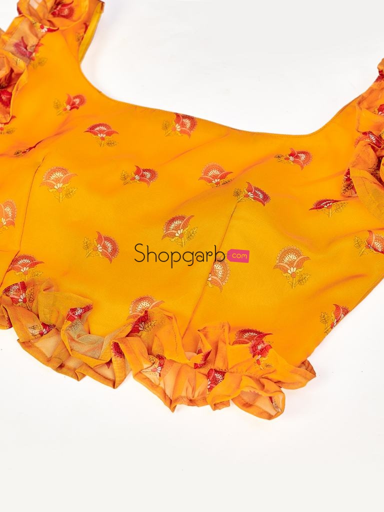 Designer Yellow And Blue Printed Lehenga Blouse With Dupatta