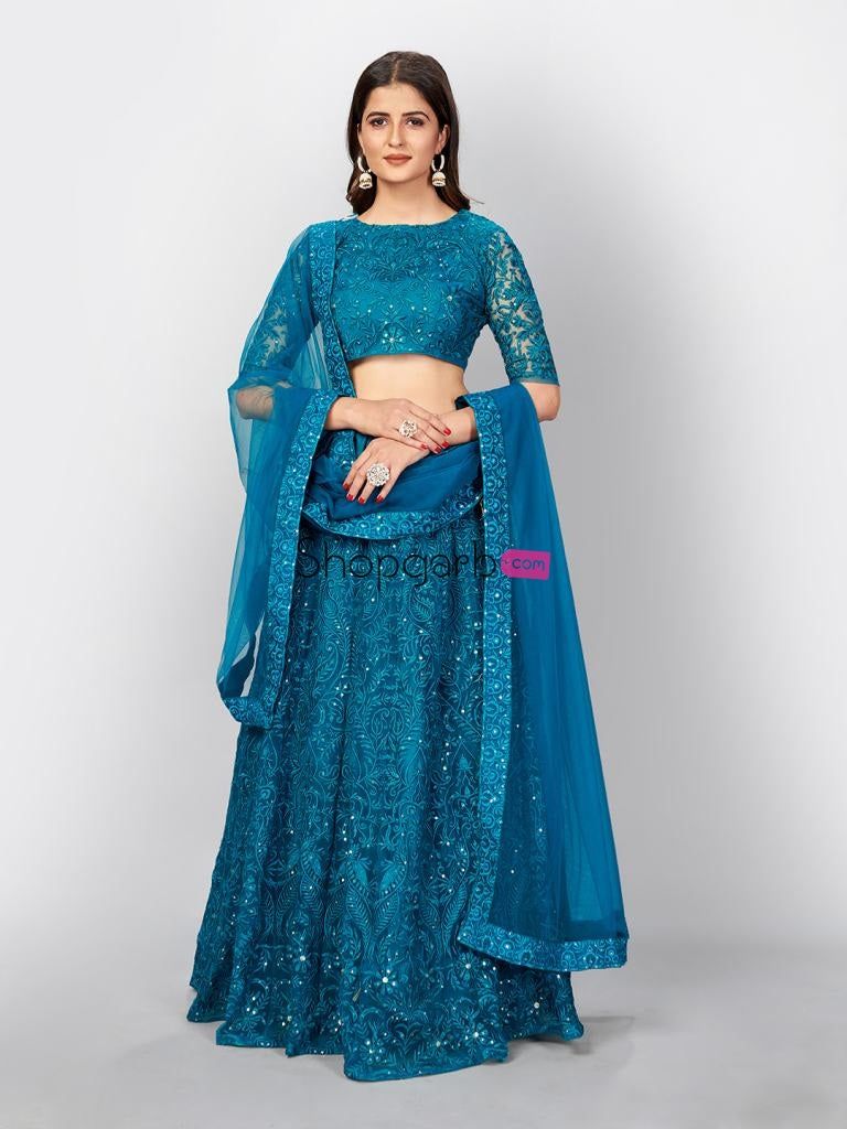 Exotic Turquoise Blue Resham Work Detailed