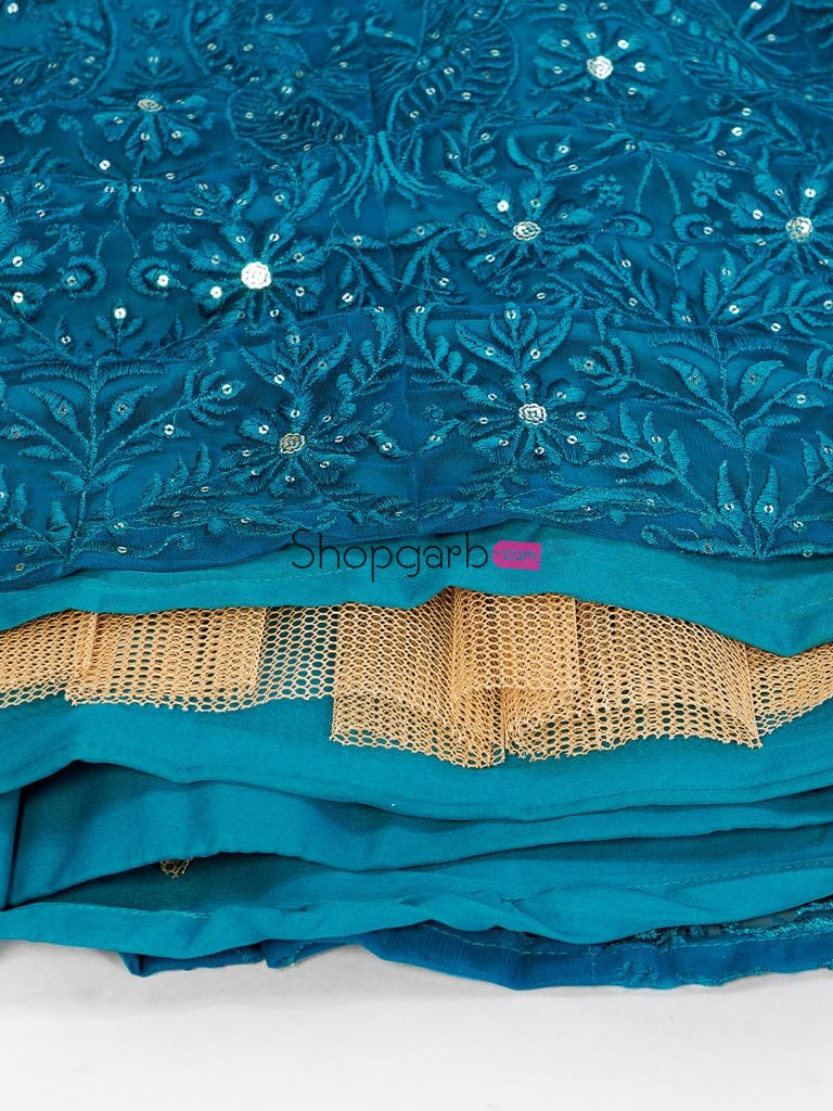 Exotic Turquoise Blue Resham Work Detailed