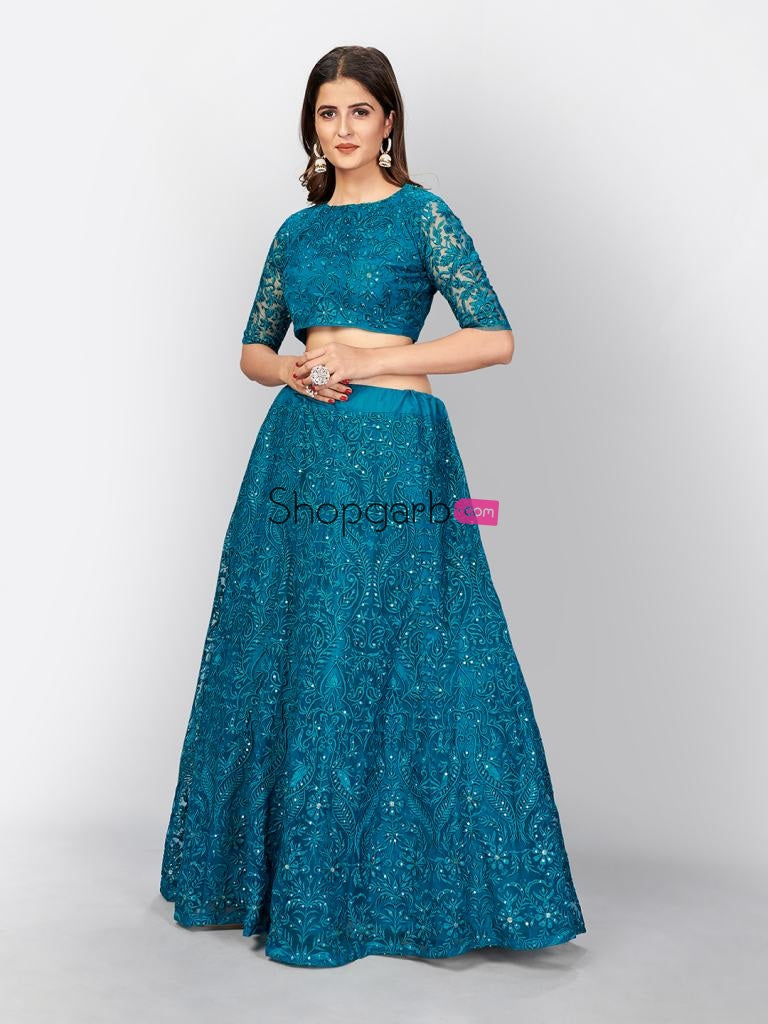 Exotic Turquoise Blue Resham Work Detailed