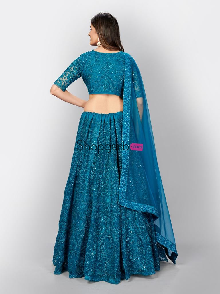 Exotic Turquoise Blue Resham Work Detailed