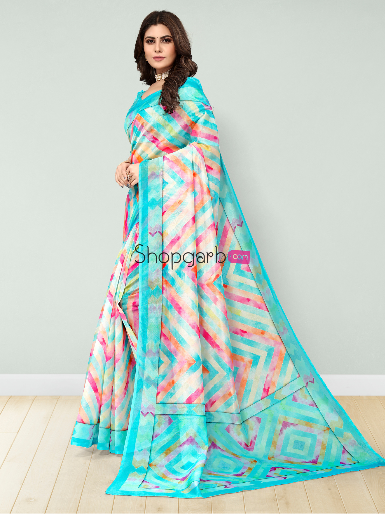 Firozi Floral Digital Printed Cotton Silk Linen Saree