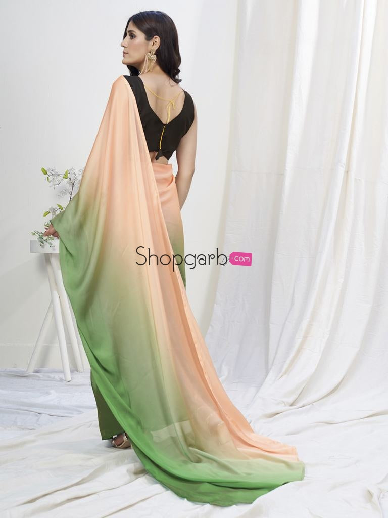 Green-Peach Lycra Based Saree