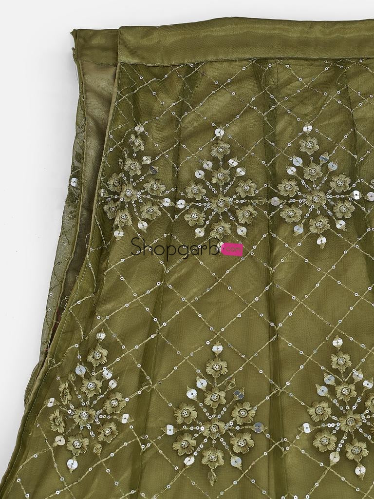 Indias Popular Lime Green And Silver Sequins Thread Work Lehenga Blouse With Dupatta