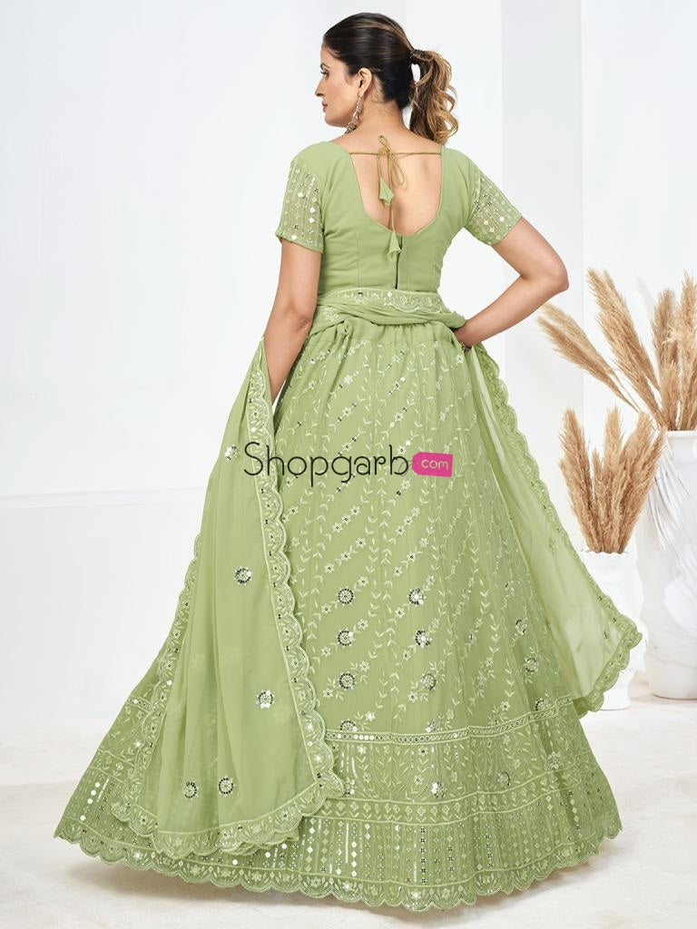 Kelly Green Sequins Embroidered Georgette Festival Special Lehenga Choli