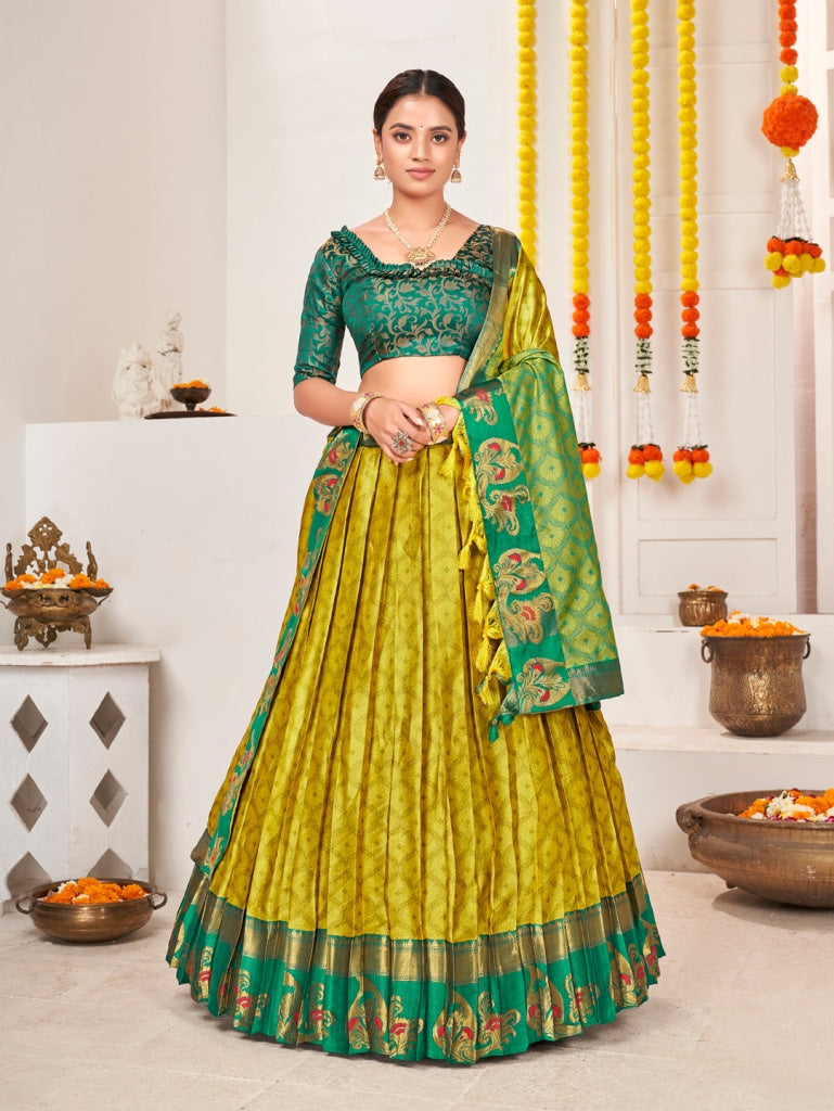 Lemon Green Jacquard Silk Traditional Wedding Lehenga Choli Lehenga Choli