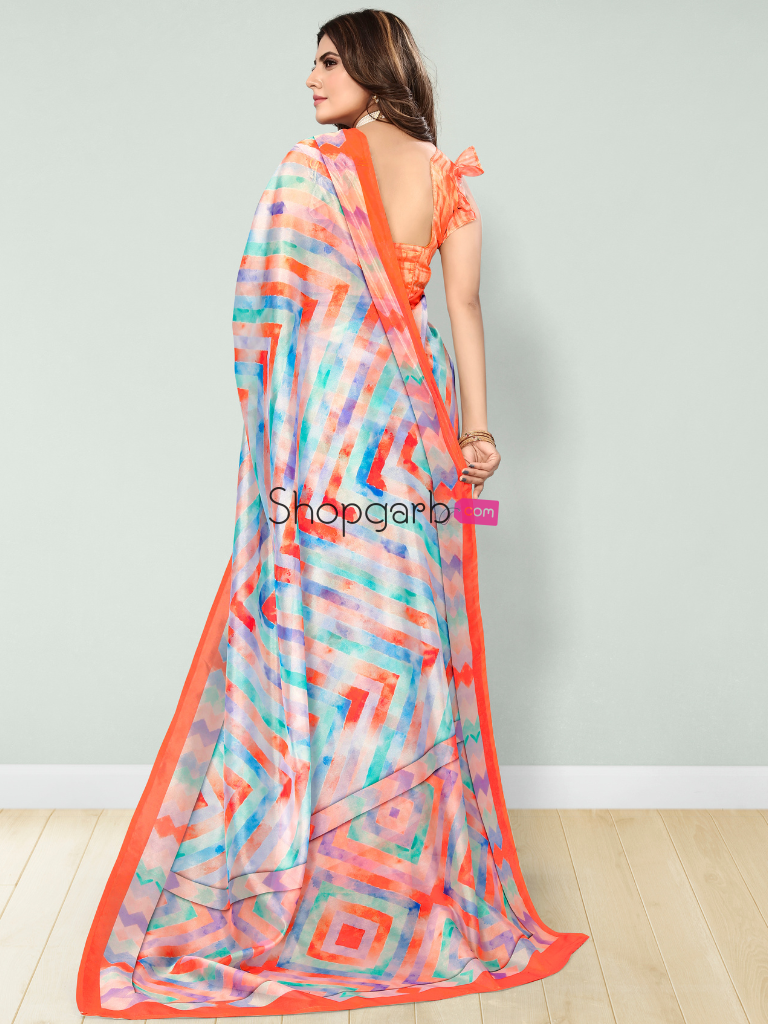 Light Orange Floral Digital Printed Cotton Silk Linen Saree