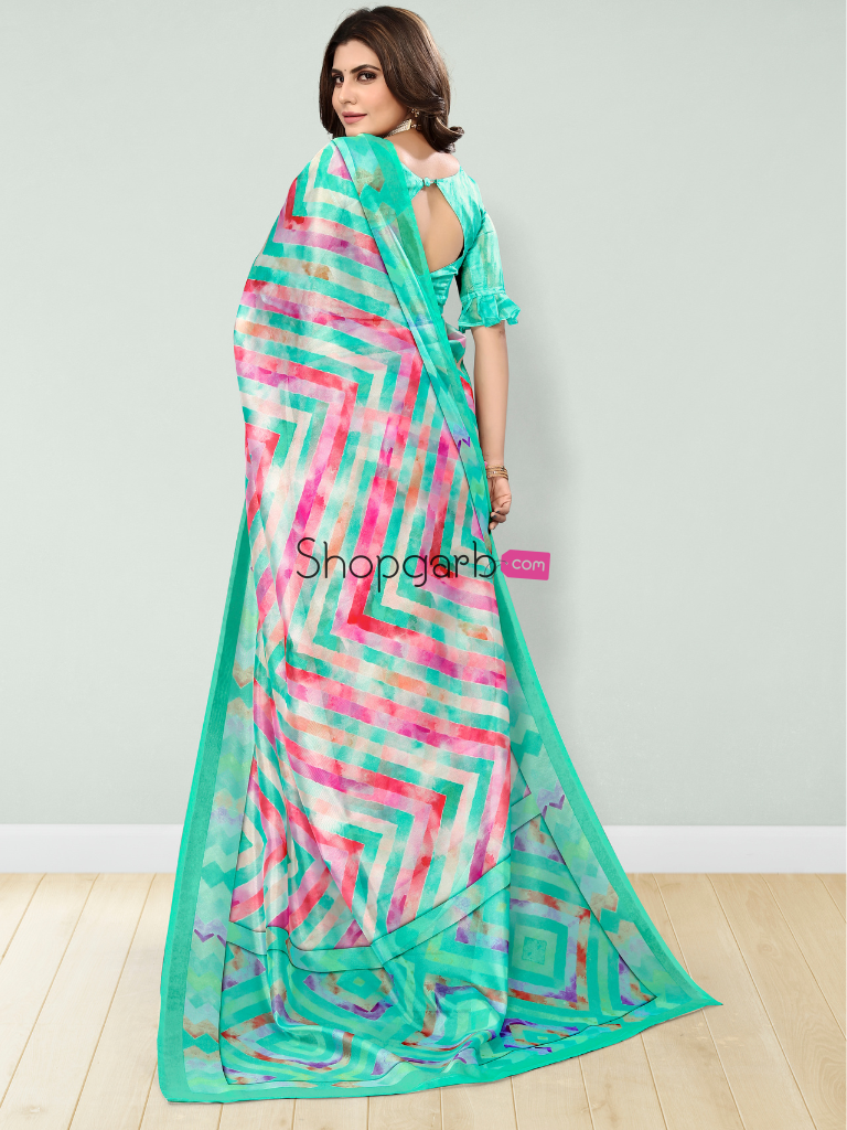 Light Rama Floral Digital Printed Cotton Silk Linen Saree