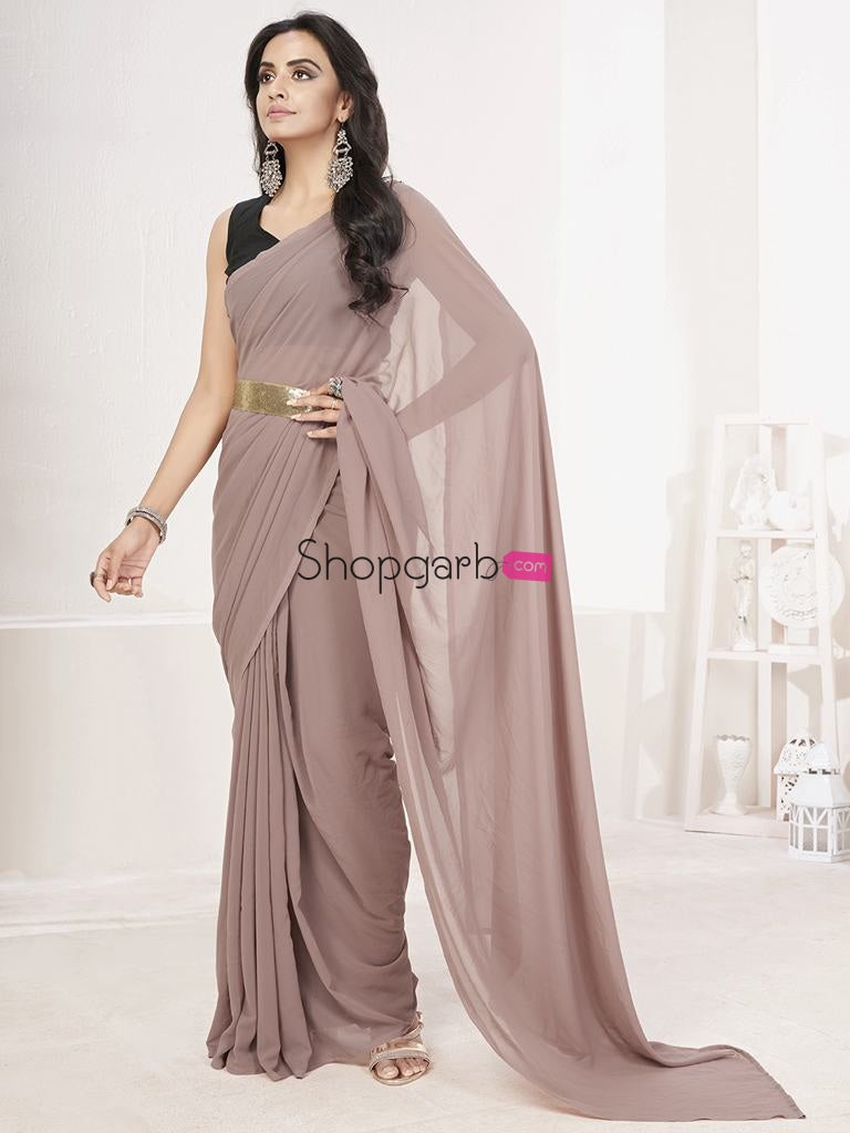 Mauve Ready To Wear One Minute Lycra Saree