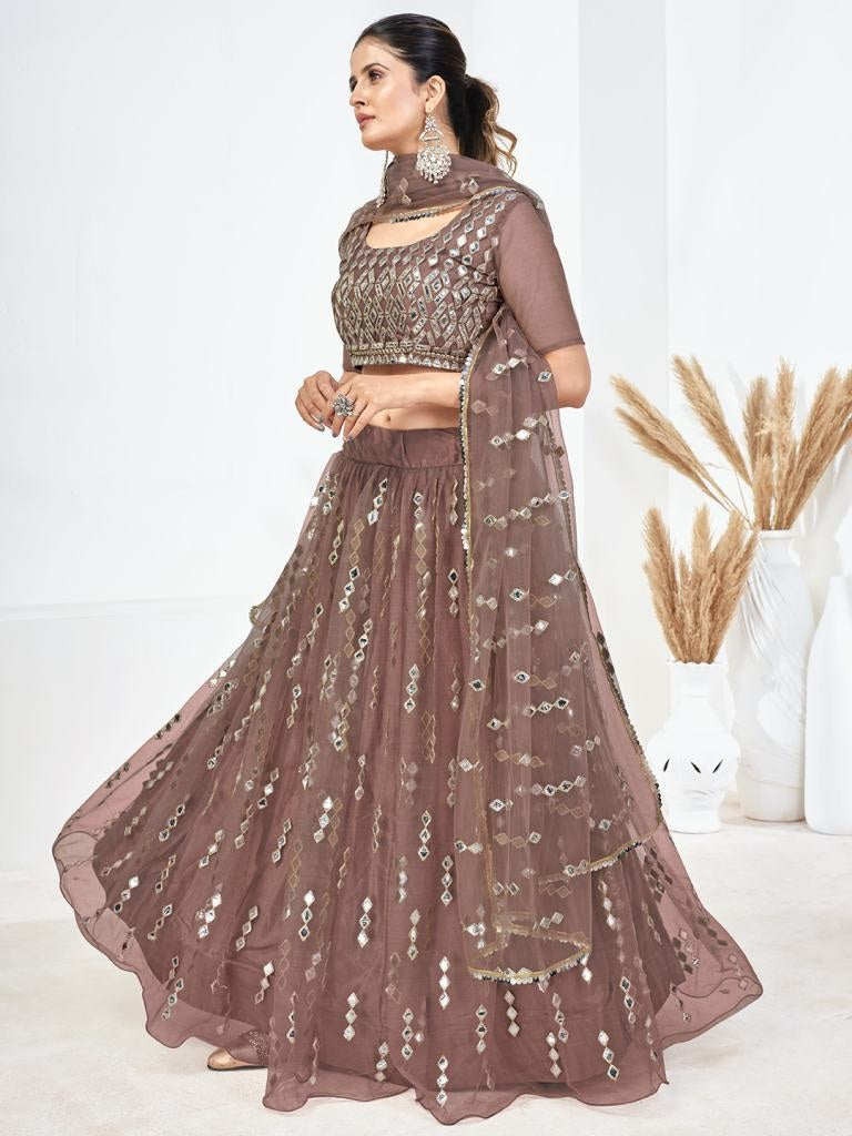 Mauve Sequins Embroidered Soft Net Festival Special Lehenga Choli