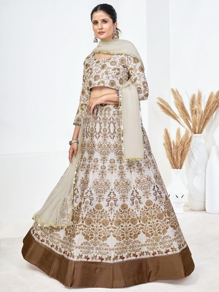 Off White Sequins Embroidered Silk Festival Special Lehenga Choli