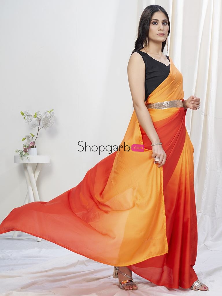 Orange-Red Lycra Based Saree