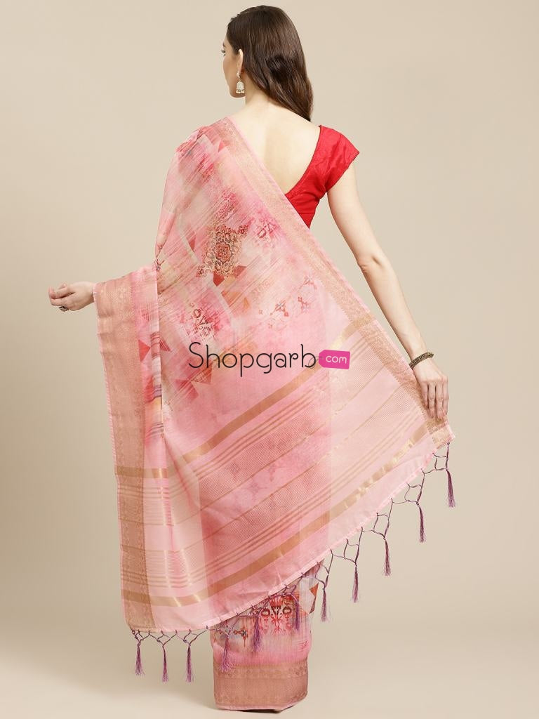 Preety Stylish Vichitra Peach Color Silk Blend Heavy Febric