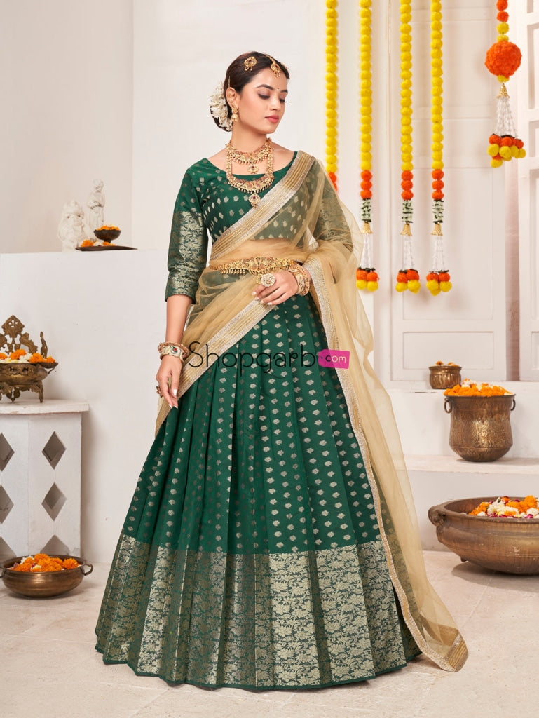 Rama Green Jacquard Silk Traditional Wedding Lehenga Choli Lehenga Choli