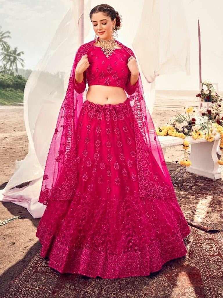 Rani Pink Sequence Wedding Lehenga Choli In Soft Net