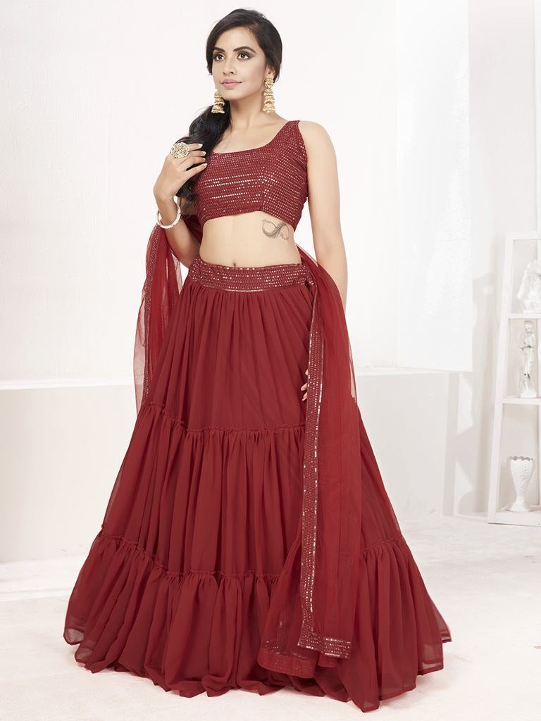 Red Full Flared Party Wear Georgette Lehenga Choli