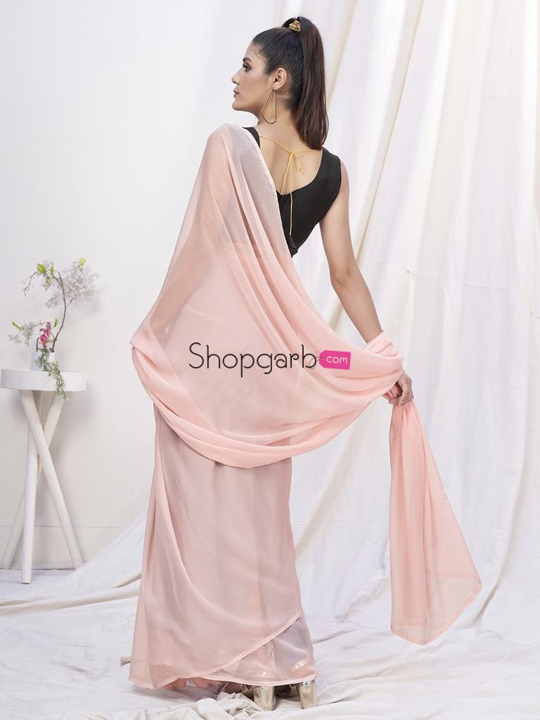 Rose Pink Pre-Stitched Blended Silk Saree