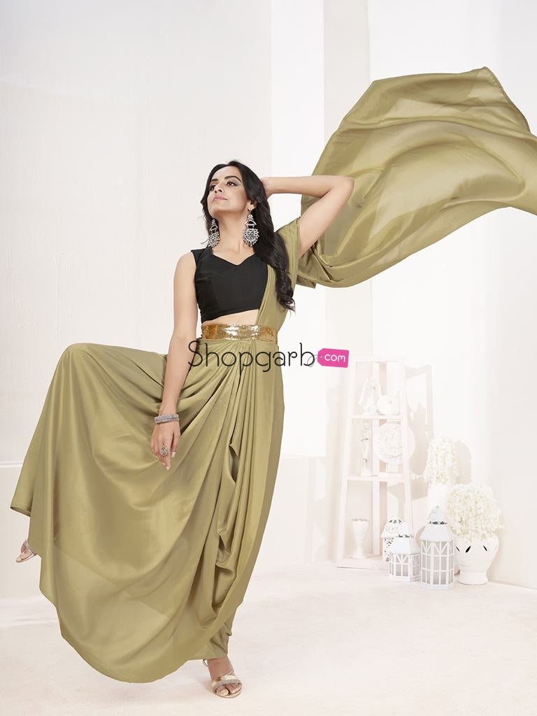 Sage Green Ready To Wear One Minute Lycra Saree