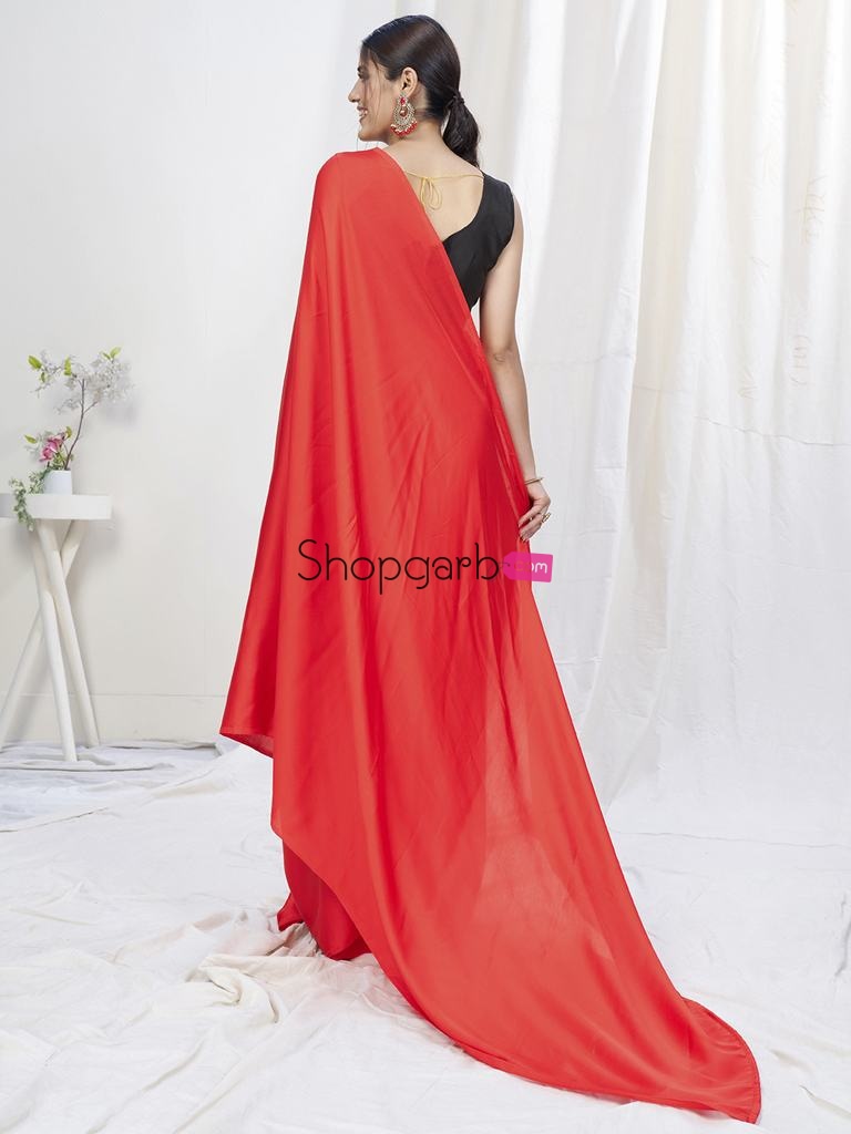 Scarlet Red Ready To Wear One Minute Lycra Saree