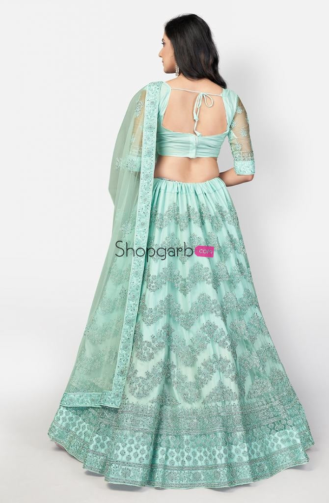 Sea Green Embroidered Semi-Stitched Wedding Wear Lehenga & Unstitched Blouse With Dupatta