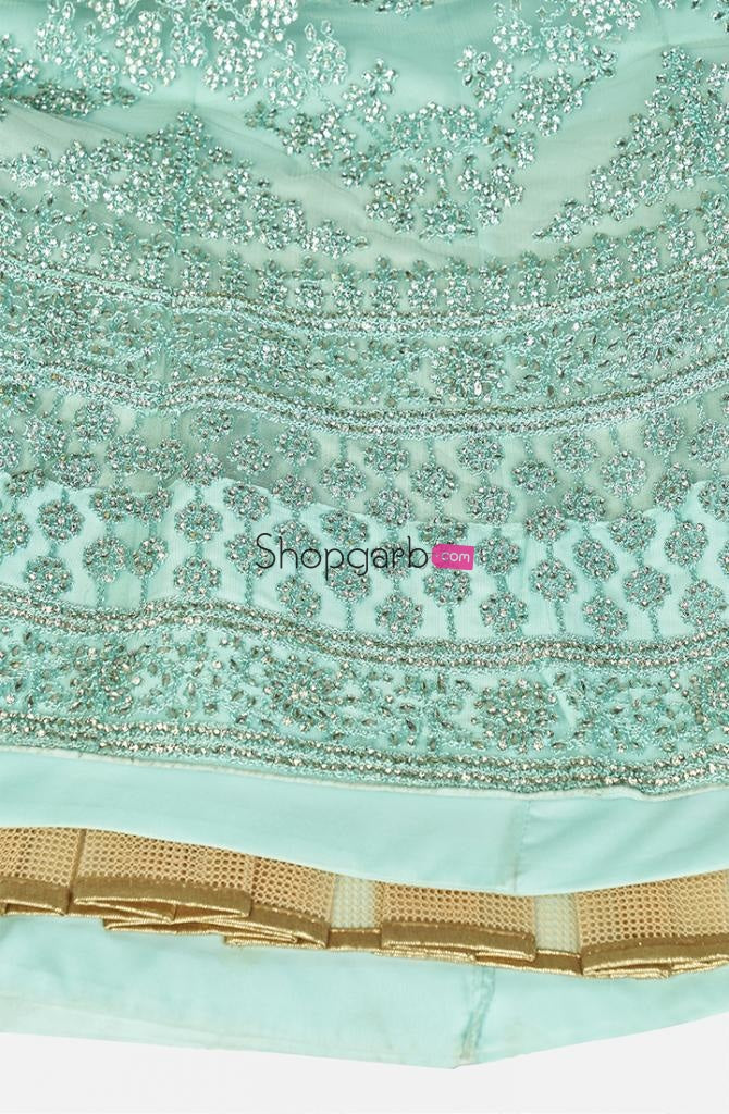 Sea Green Embroidered Semi-Stitched Wedding Wear Lehenga & Unstitched Blouse With Dupatta