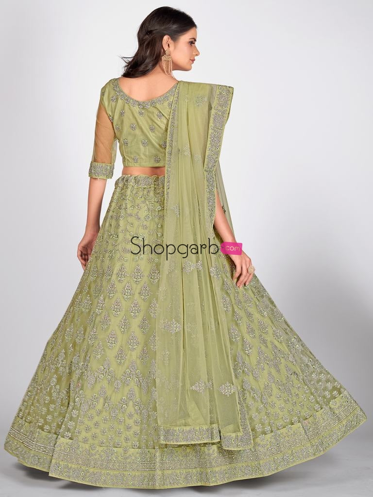 Stylish Sea Green Embroidered Sangeet Special Lehenga And Blouse With Dupatta