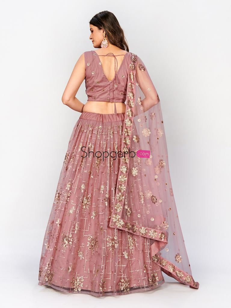 Trendy Pink Sequinned Designer Lehenga And Stylish Blouse With Dupatta