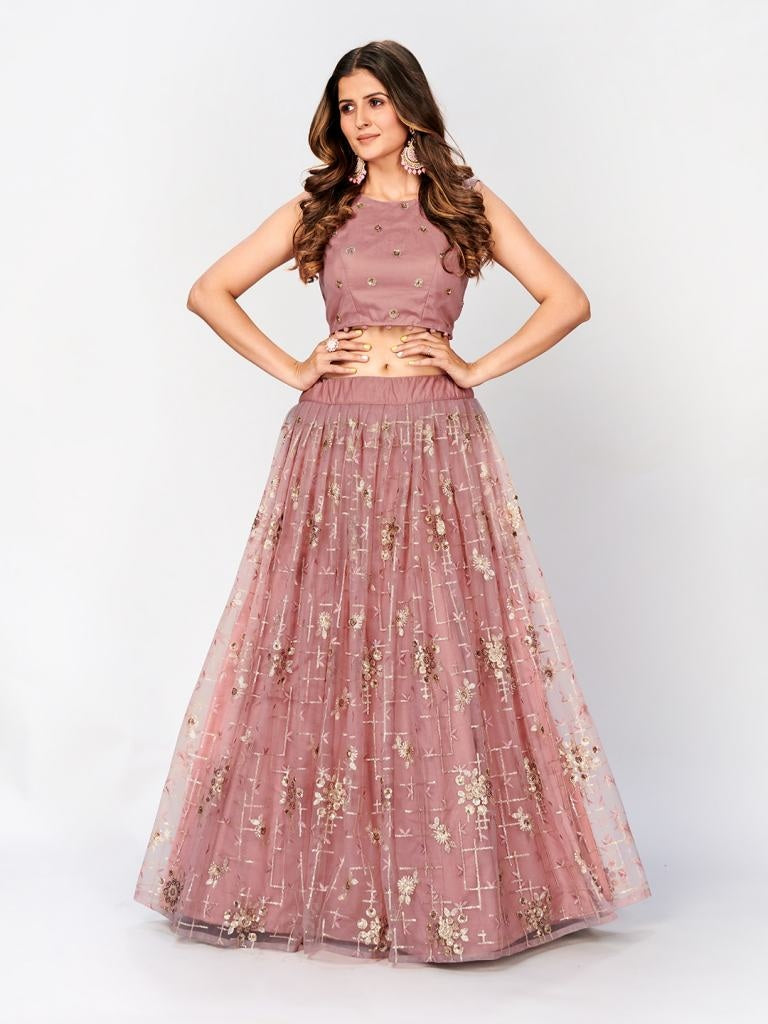 Trendy Pink Sequinned Designer Lehenga And Stylish Blouse With Dupatta