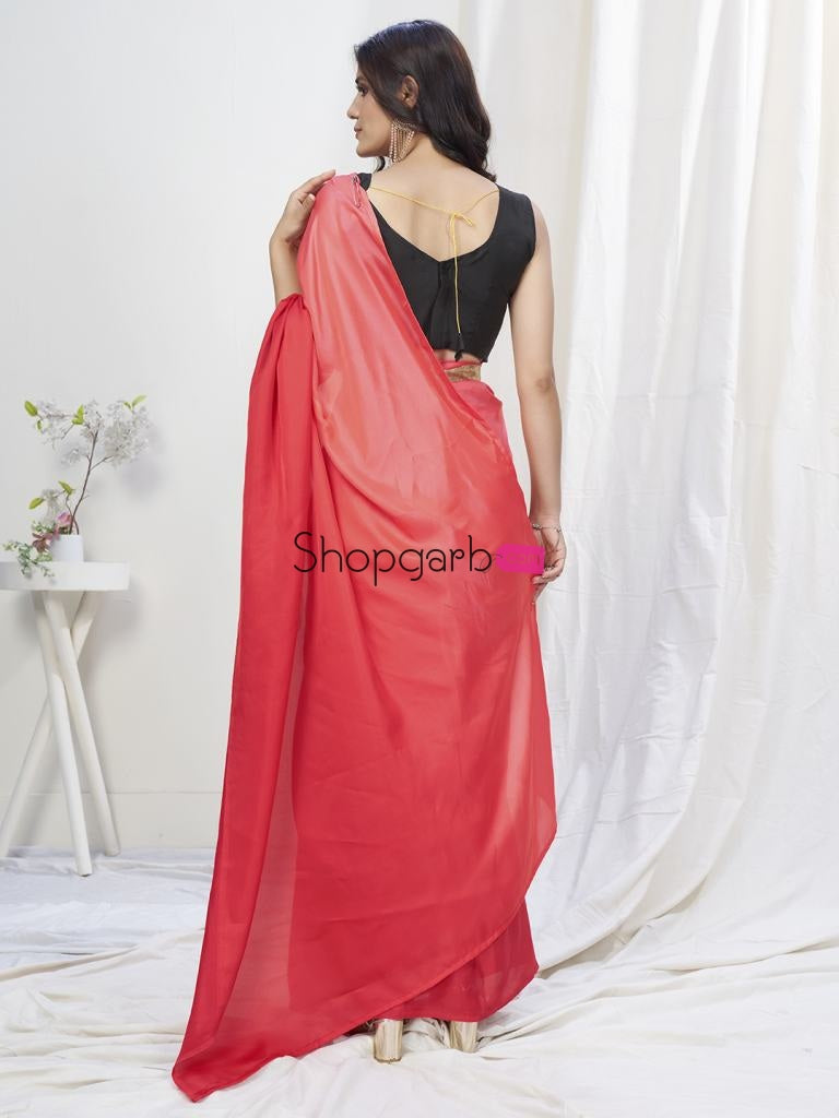 Two-Toned Red Lycra Based Saree