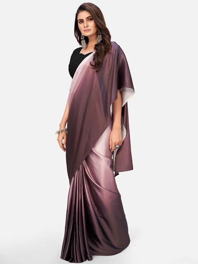 Unique Mauve Satin Blocked Ready To Wear Saree