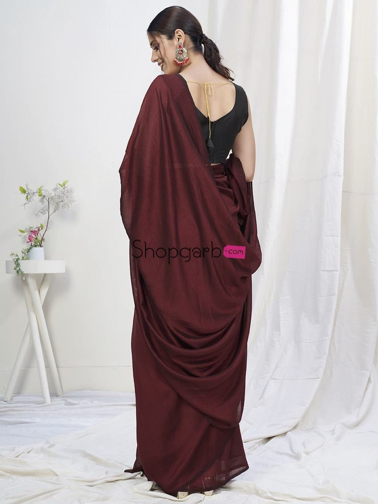 Wine Ready To Wear One Minute Lycra Saree