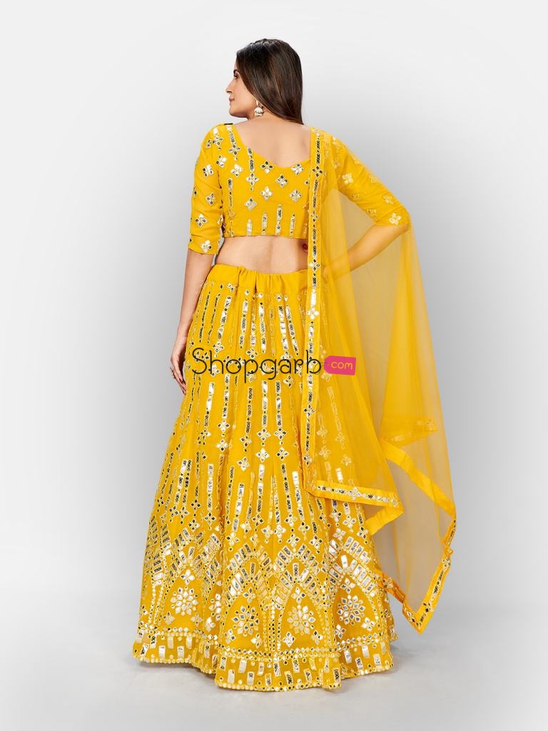 Yellow Foil Print Lehenga Unstitch Blouse & Dupattas